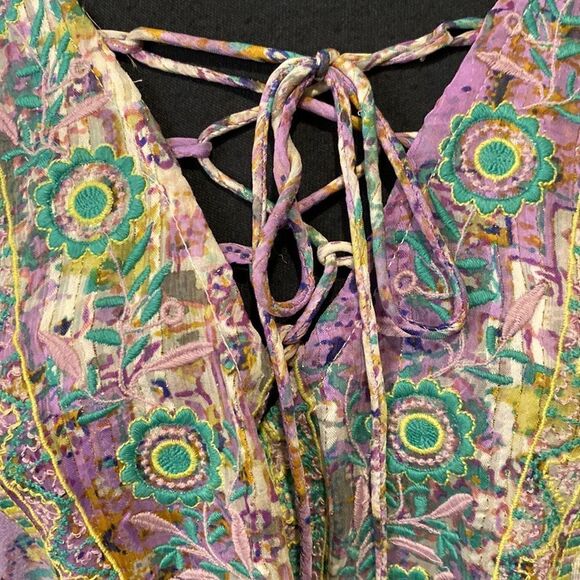 Anthropologie Small Odetta Embroidered Top Drawstring Lace-Up Floral - Picture 4 of 9